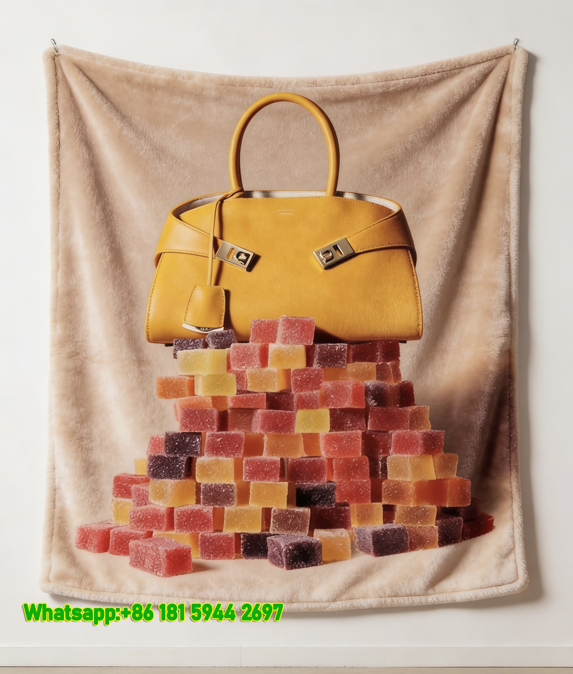 Hermes Yellow Designer Handbag & Gummy Candy Flannel Throw Blanket IMG_5330